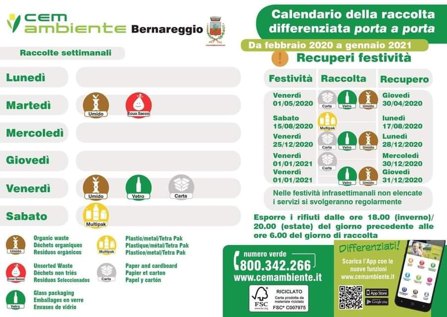 RACCOLTA RIFIUTI | Posticipo giorno raccolta multipak per festività 15 agosto