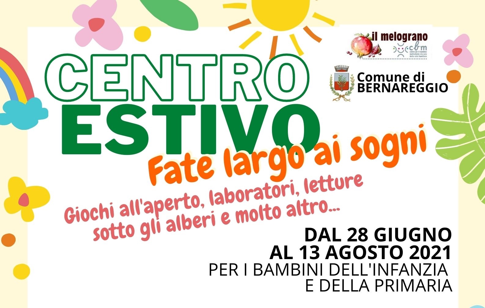 BAMBINI&ESTATE  | Centro Ricreativo Estivo comunale dal 28 giugno al 13 agosto 2021